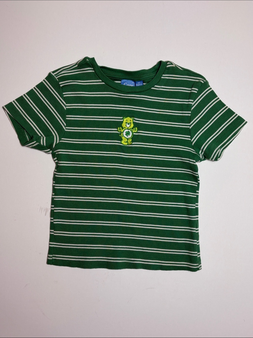 Care Bears Good Luck Bear Green Striped Embroidered Tee Shirt Women’s M